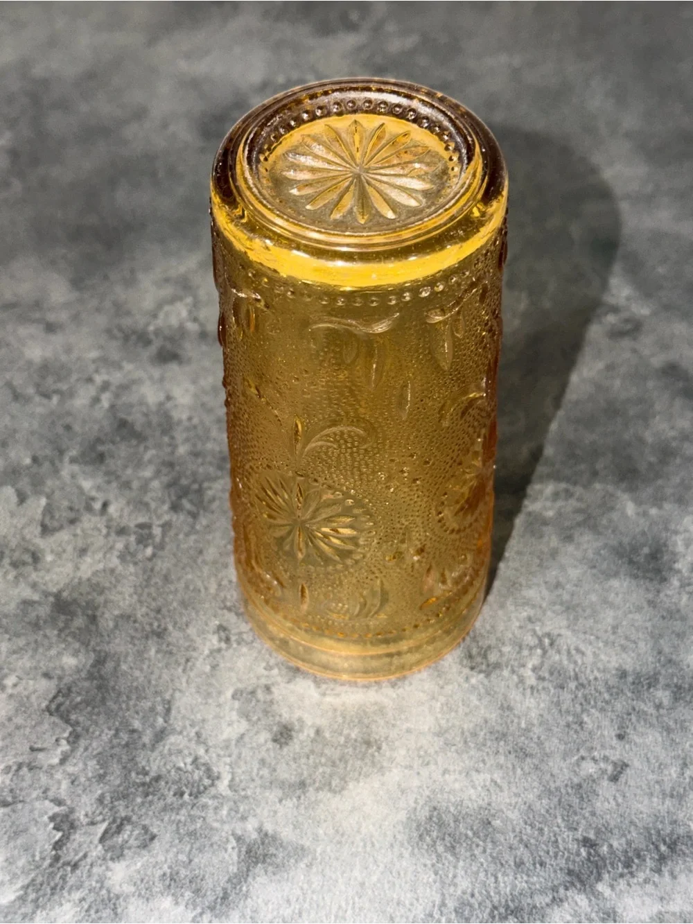 Brockway Glass Company. American Concord Ty Amber pattern, Amber 5.5” Glass